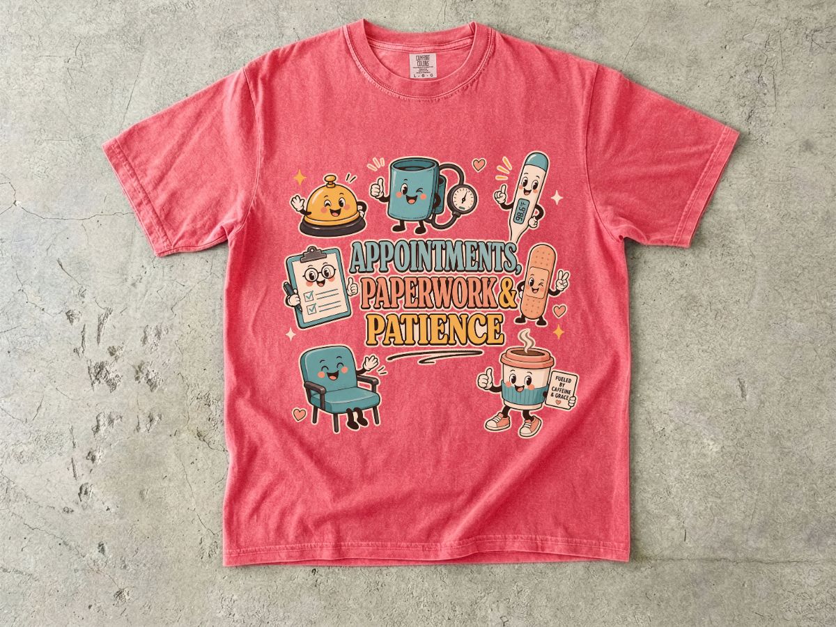 Appointments, Paperwork & Patience T-Shirt — Cute Desk Supplies Graphic Tee
