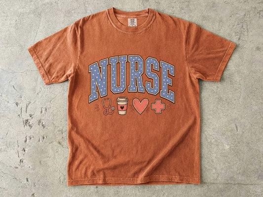 Nurse Graphic T-Shirt — Cute Healthcare Icons & “NURSE” Lettering