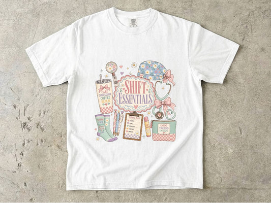 Shift Essentials Nurse T-Shirt — Cute Medical Shift Survival Graphic Tee