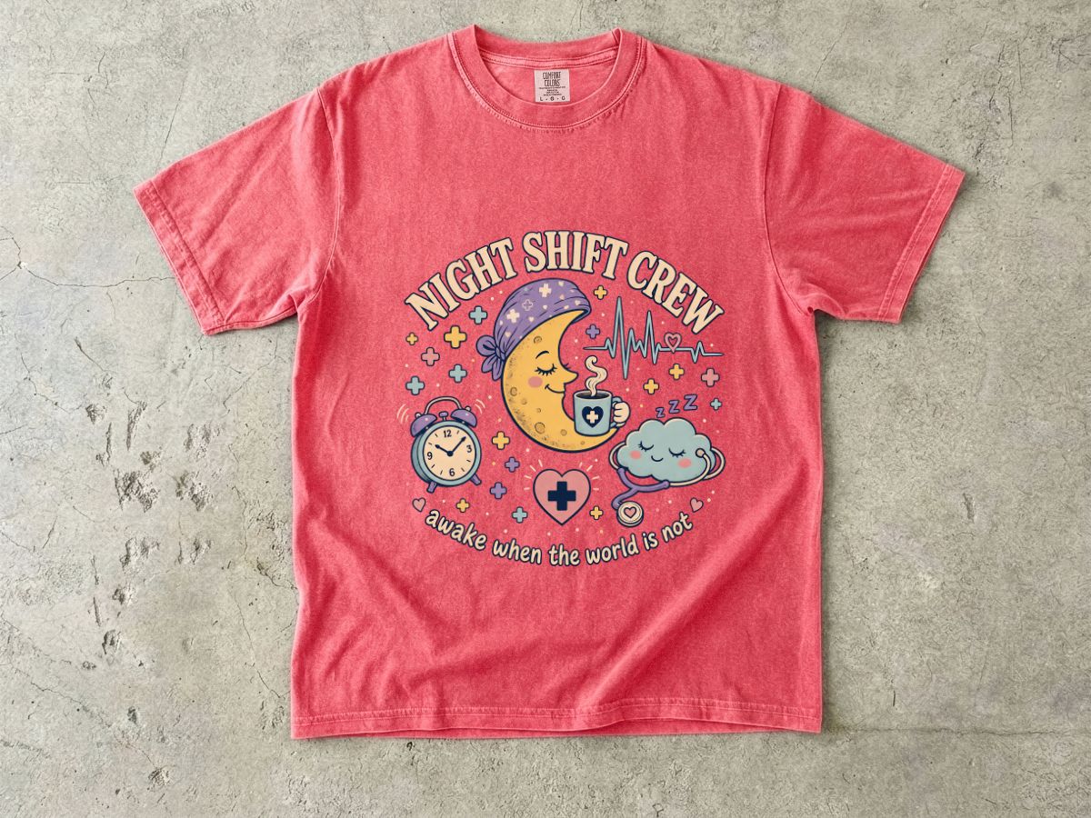 Night Shift Crew T-Shirt — Cute Moon & Clouds Design (Healthcare/Nurse Gifts)