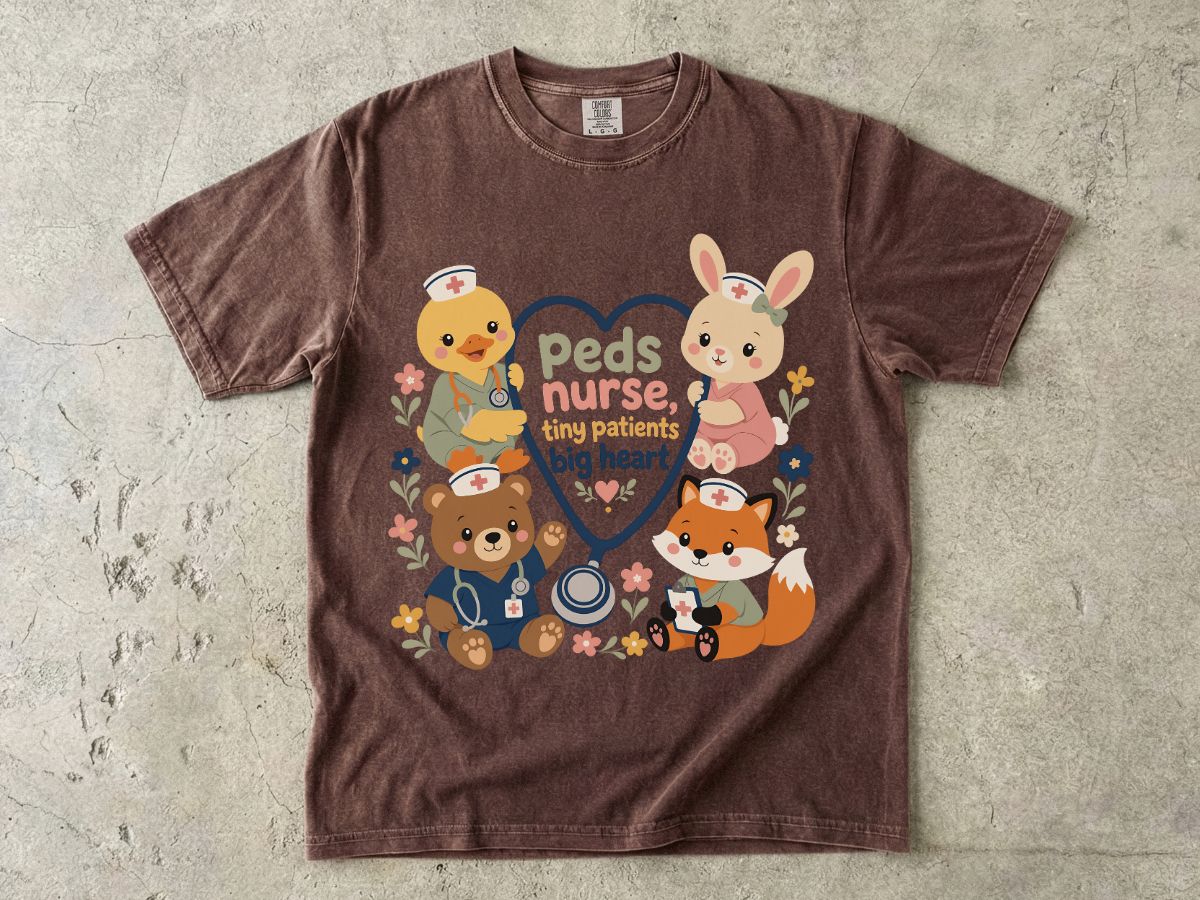 Peds Nurse T‑Shirt — Cute Woodland Animal Pediatric Nurse Tee ("tiny patients, big heart")