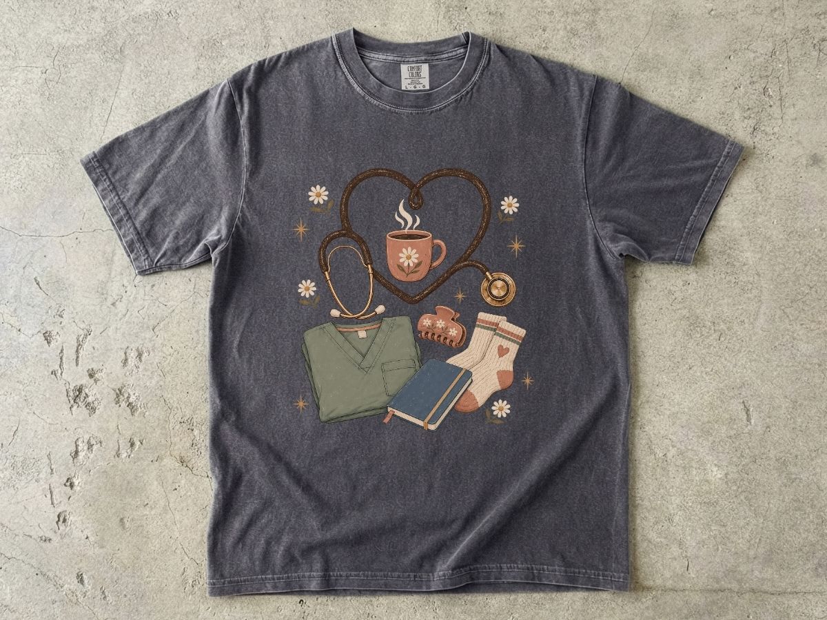 Nurse Life Graphic Tee — Stethoscope, Scrubs & Coffee Medical T-Shirt