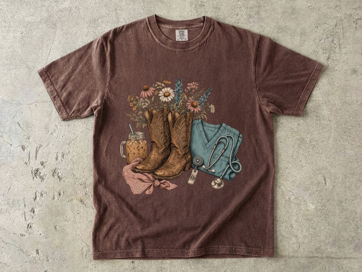 Western Boots & Wildflowers T-Shirt — Cowgirl Rustic Floral Tee