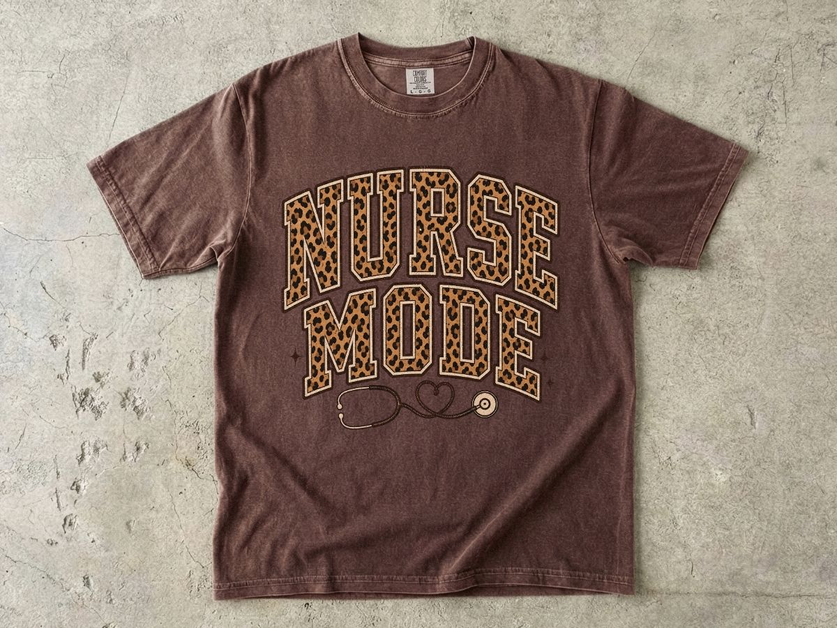 Nurse Mode Leopard Print T-Shirt — Stethoscope Heart Graphic