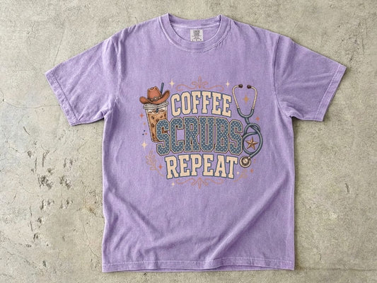 Coffee Scrubs Repeat T-Shirt — Funny Nurse Medical Tee