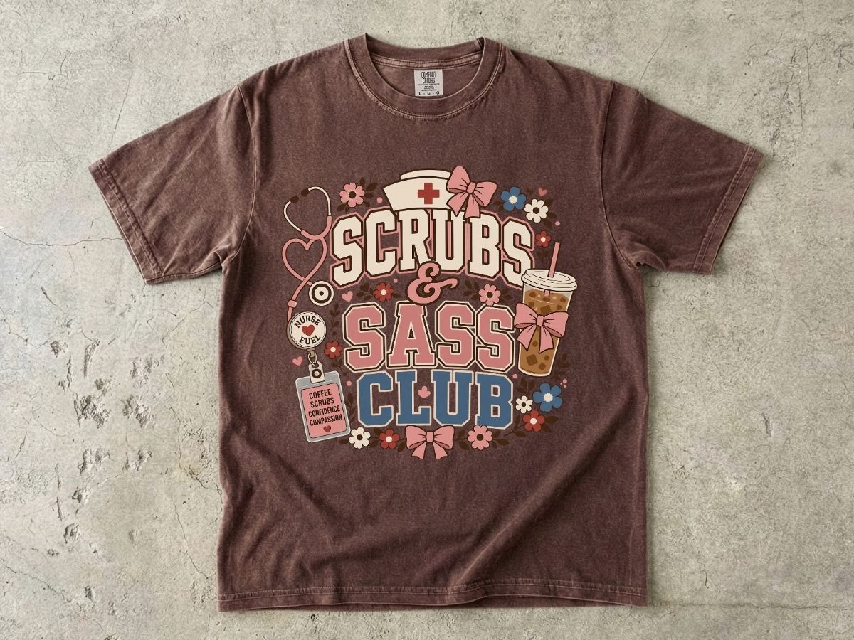 Scrubs & Sass Club T-Shirt — Cute Nurse Tee for Healthcare Workers