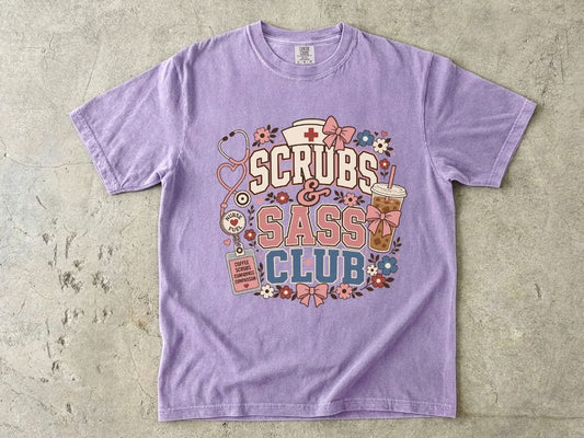 Scrubs & Sass Club T-Shirt — Cute Nurse Tee for Healthcare Workers