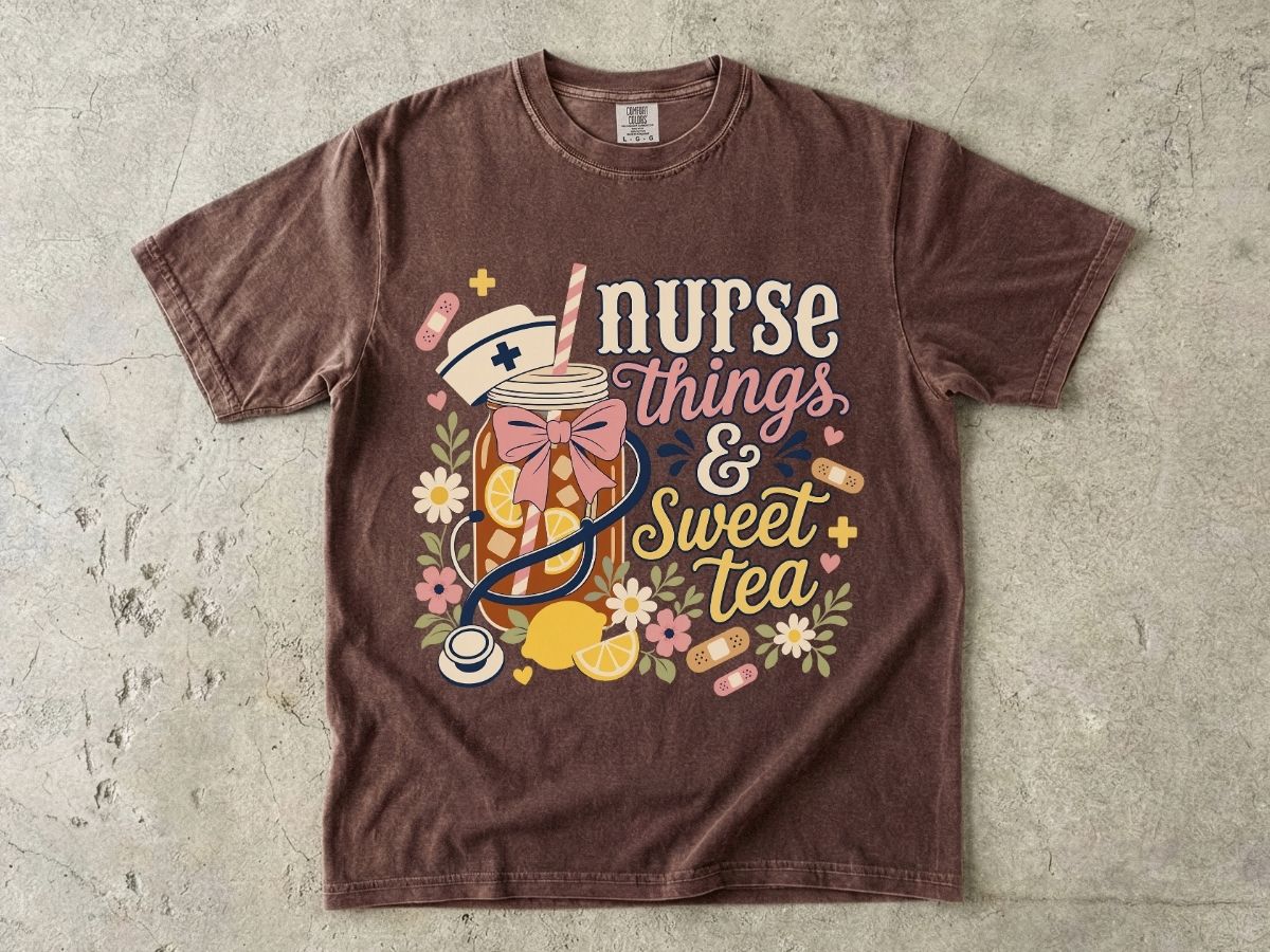 Nurse Things & Sweet Tea T-Shirt — Cute Floral Mason Jar Nurse Tee