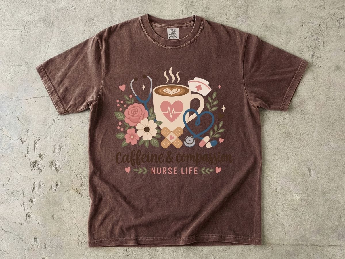 Caffeine & Compassion Shirt | Floral Nurse Gift Tee