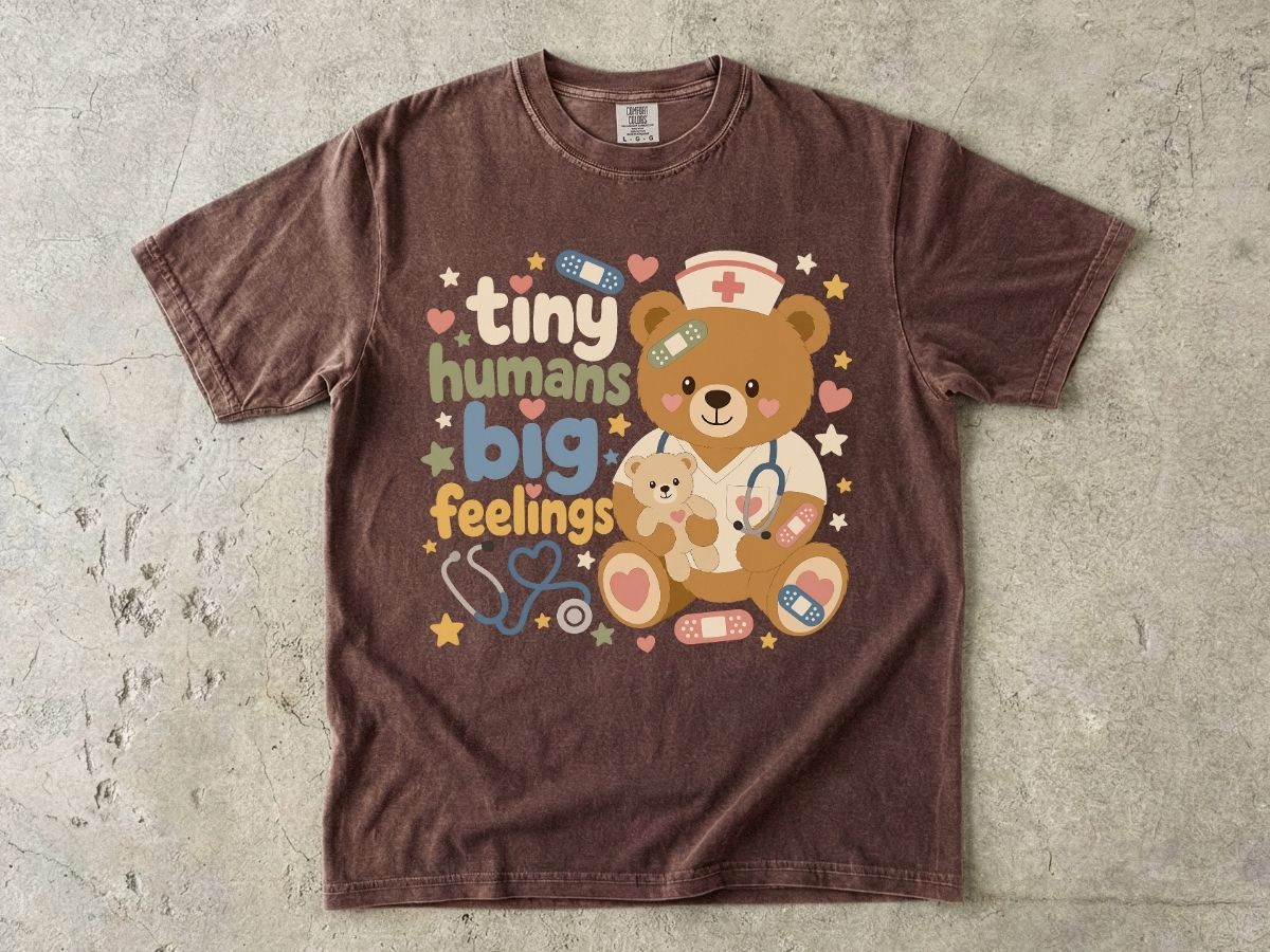 Tiny Humans Big Feelings Shirt | Peds Nurse Bear Gift Tee