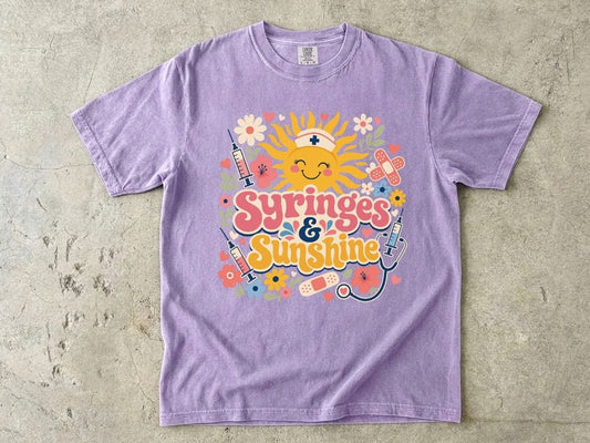 Syringes & Sunshine T‑Shirt — Cute Nurse & Healthcare Worker Graphic Tee
