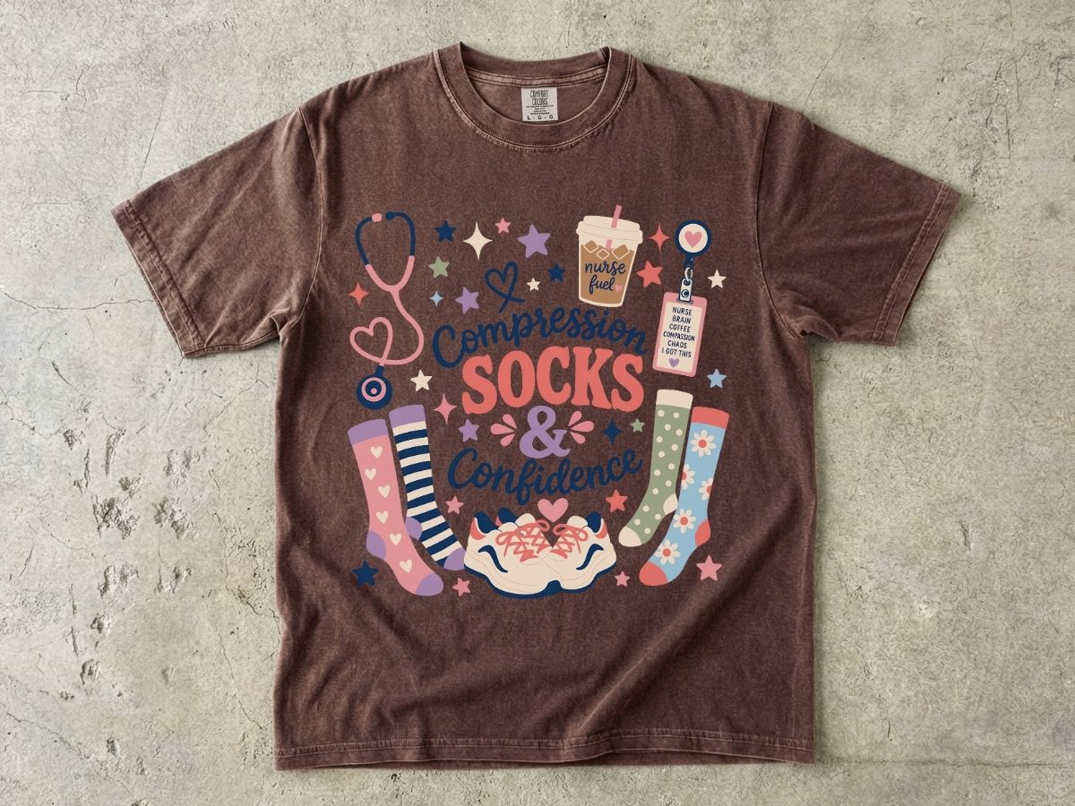 Compression Socks & Confidence T-Shirt — Nurse/Stethoscope Medical Comfort Tee