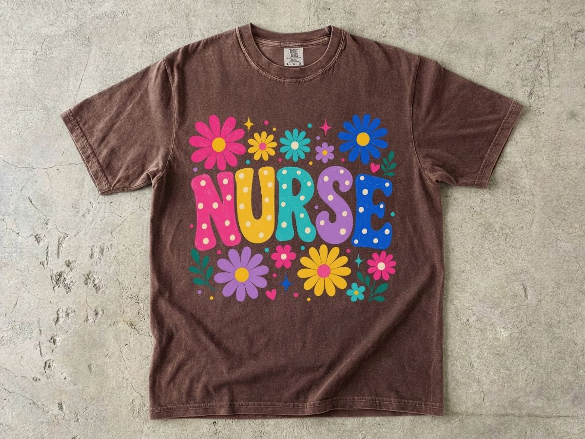Floral Nurse Shirt | Colorful Bubble Letter Nurse Gift