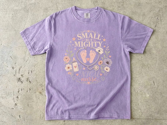 NICU Nurse T‑Shirt — "Small But Mighty" Floral Stethoscope Tee