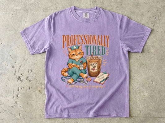 Professionally Tired Nurse Cat T-Shirt