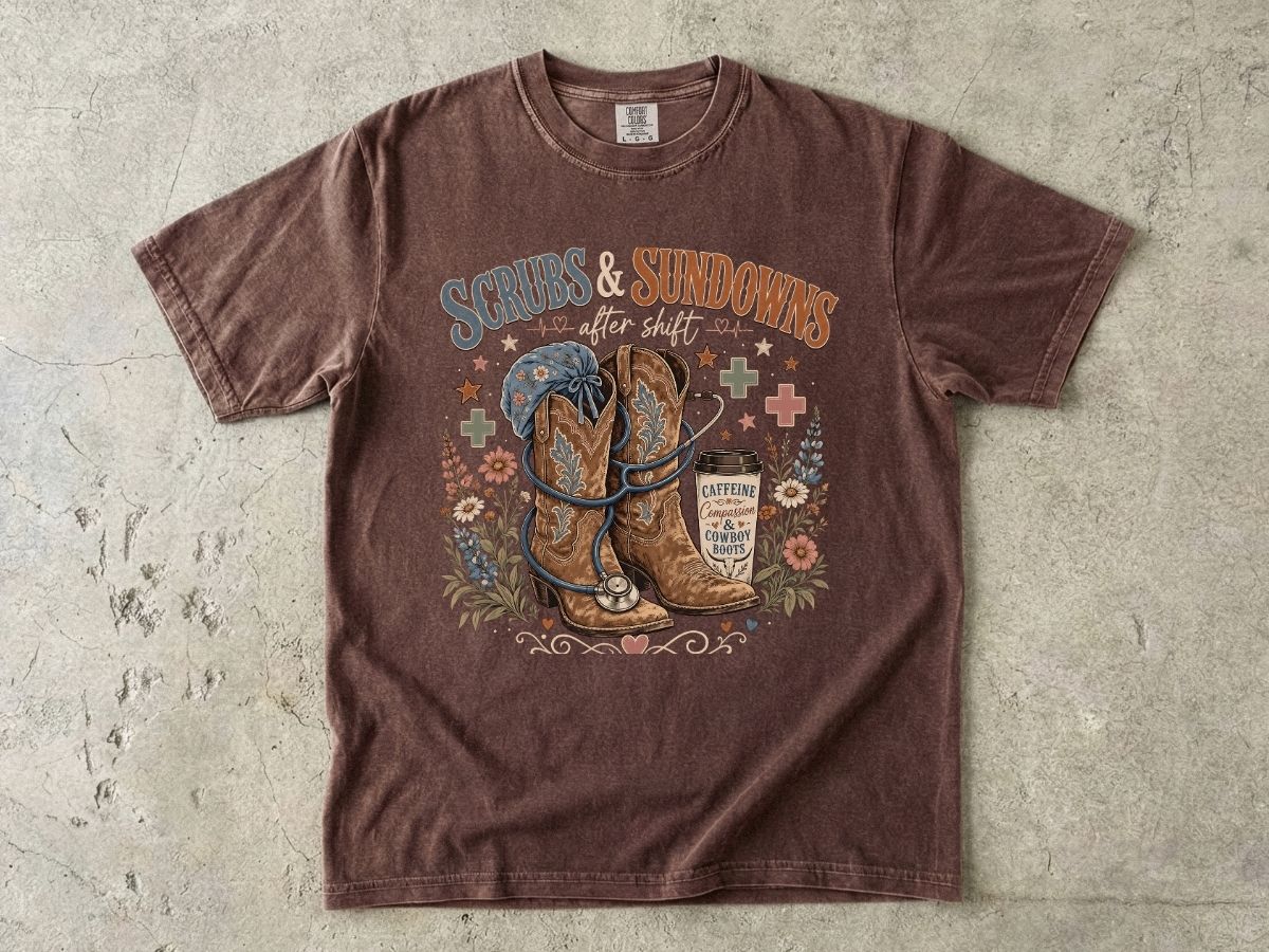 Scrubs & Sundowns Nurse Shirt | Western Country RN Tee