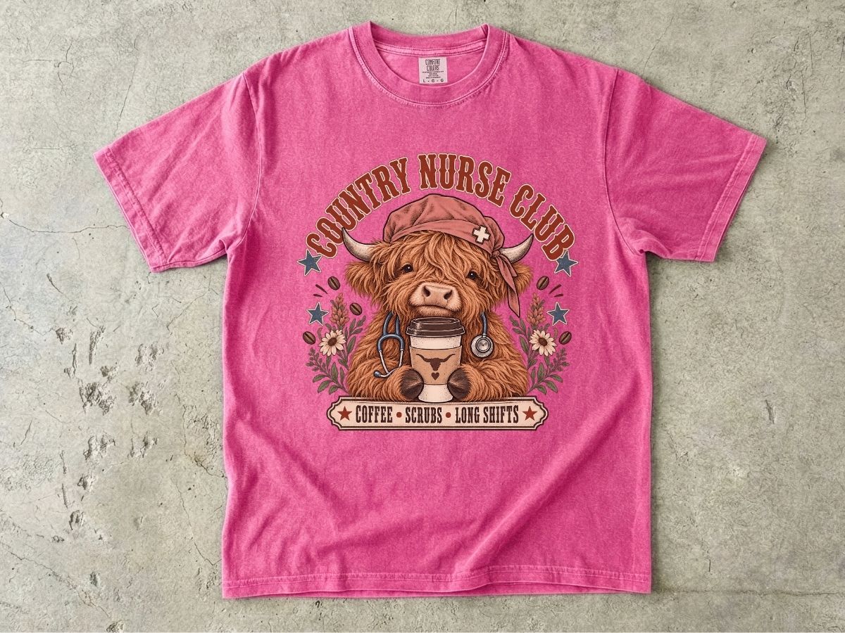Country Nurse Shirt | Highland Cow RN Graphic Tee & Nurse Gift