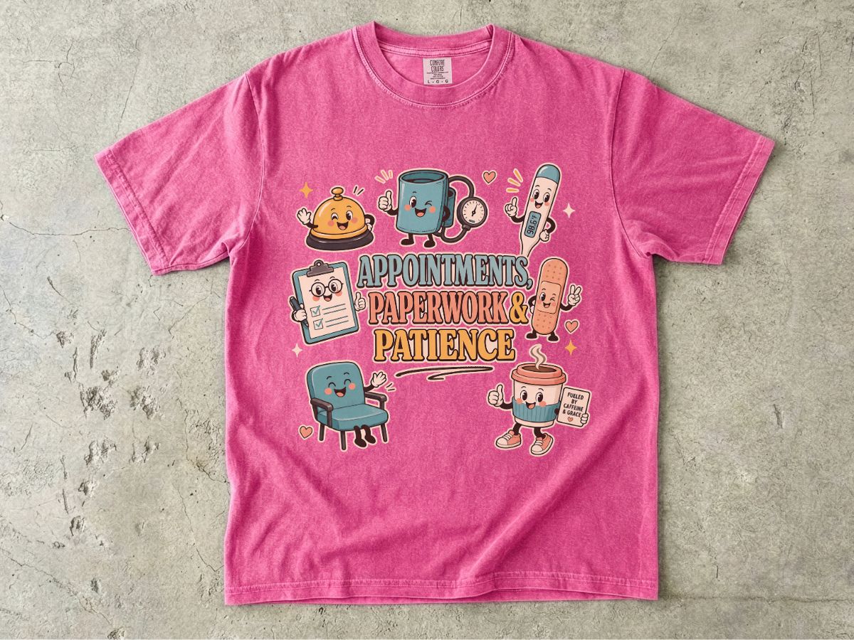 Appointments, Paperwork & Patience T-Shirt — Cute Desk Supplies Graphic Tee