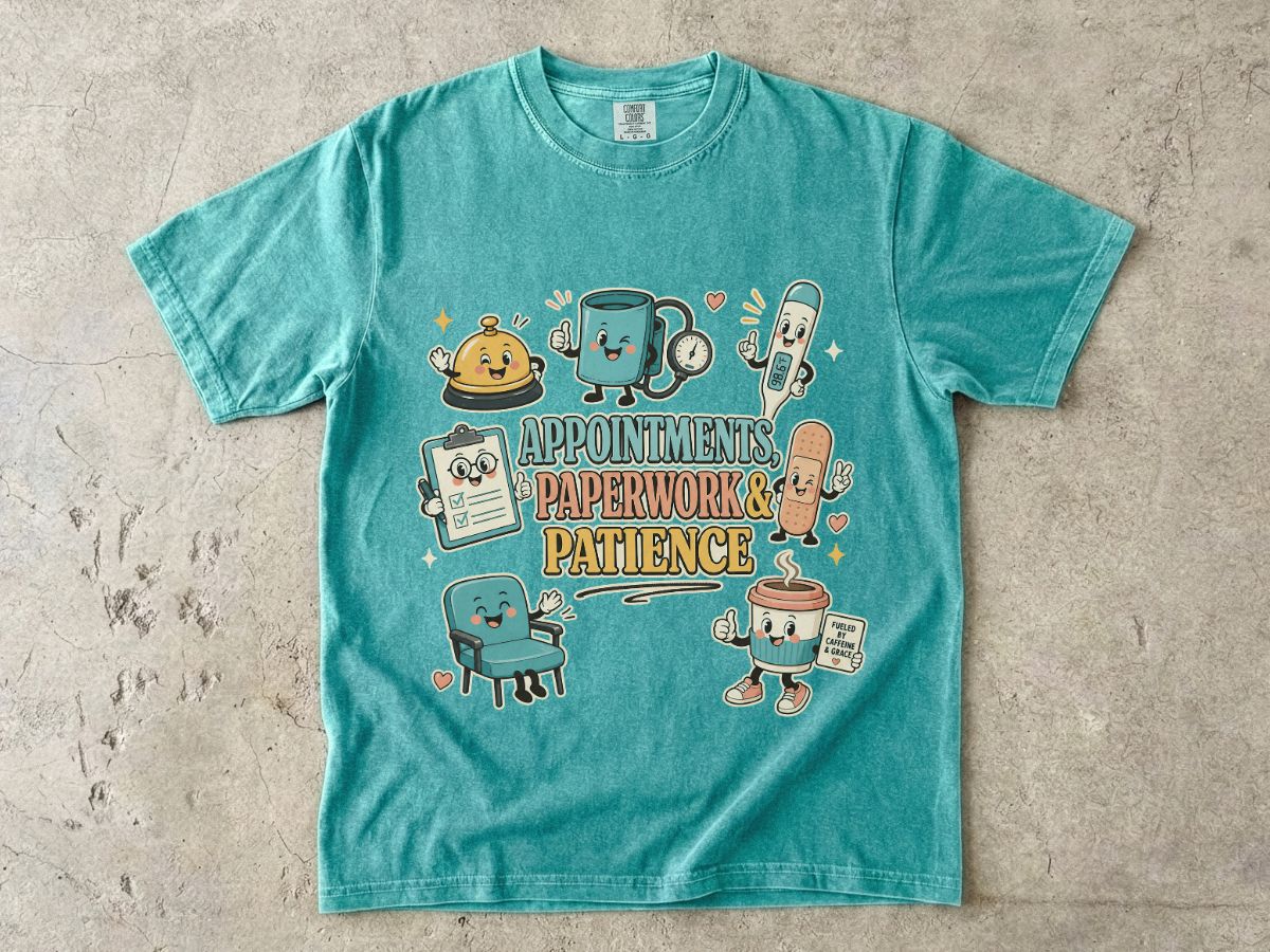 Appointments, Paperwork & Patience T-Shirt — Cute Desk Supplies Graphic Tee