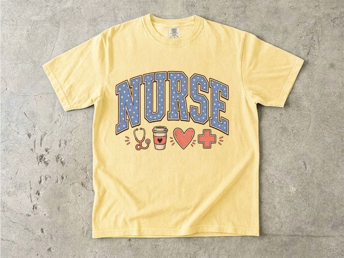 Nurse Graphic T-Shirt — Cute Healthcare Icons & “NURSE” Lettering
