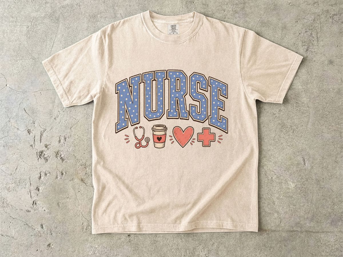 Nurse Graphic T-Shirt — Cute Healthcare Icons & “NURSE” Lettering
