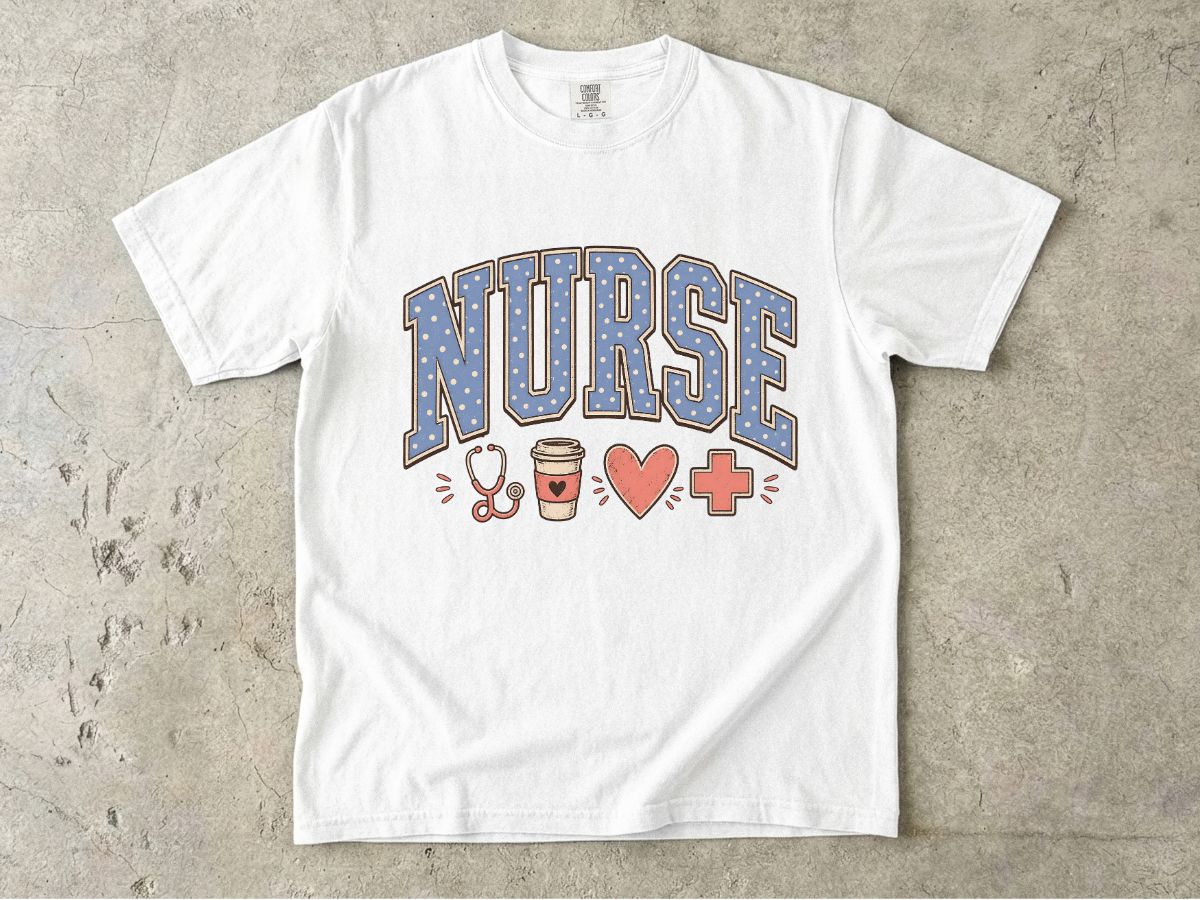 Nurse Graphic T-Shirt — Cute Healthcare Icons & “NURSE” Lettering
