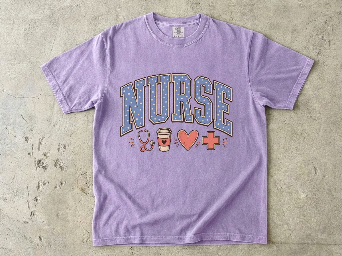 Nurse Graphic T-Shirt — Cute Healthcare Icons & “NURSE” Lettering
