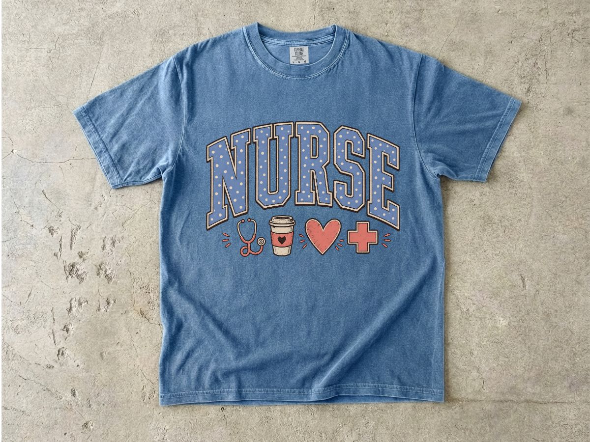 Nurse Graphic T-Shirt — Cute Healthcare Icons & “NURSE” Lettering