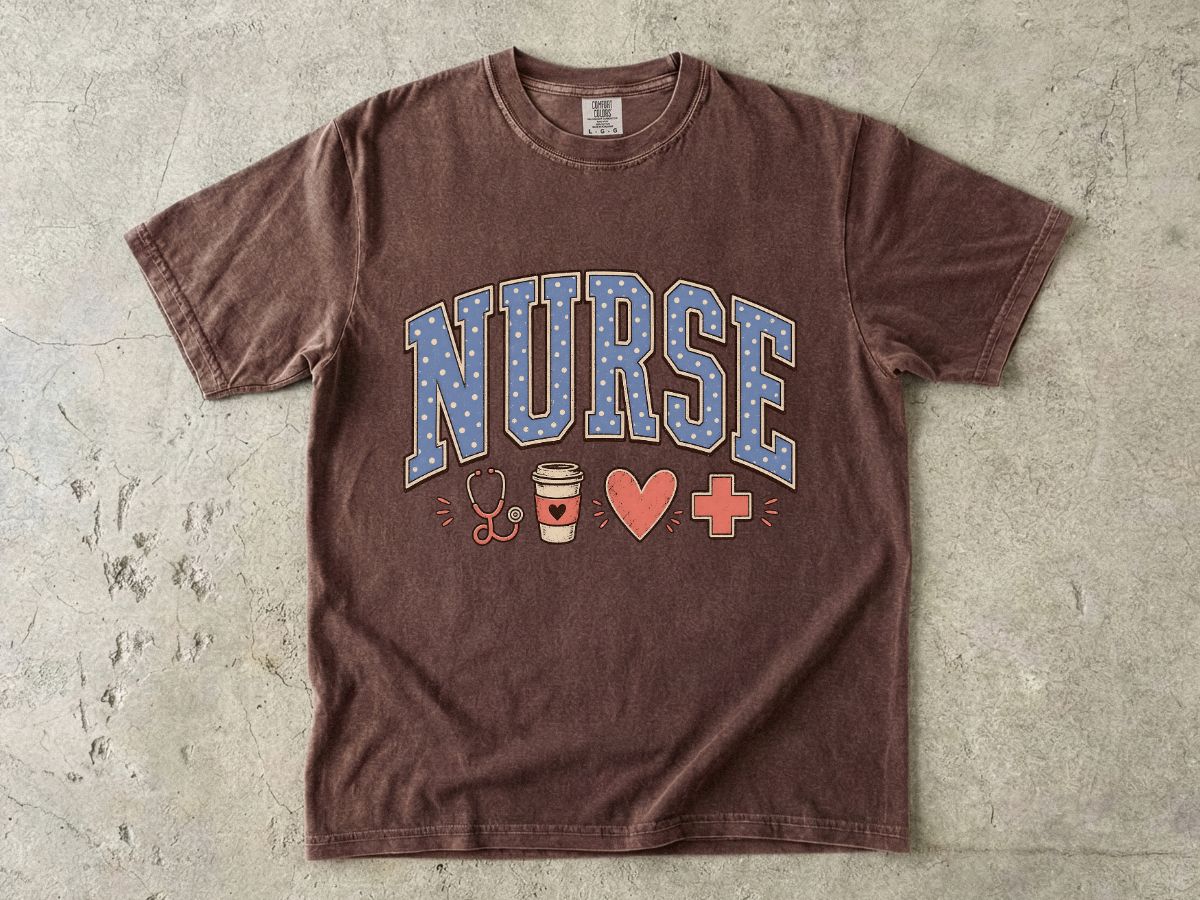 Nurse Graphic T-Shirt — Cute Healthcare Icons & “NURSE” Lettering
