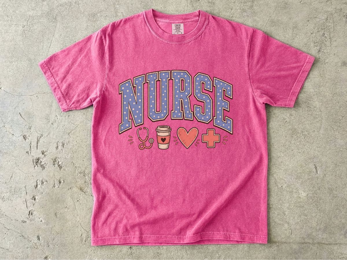 Nurse Graphic T-Shirt — Cute Healthcare Icons & “NURSE” Lettering
