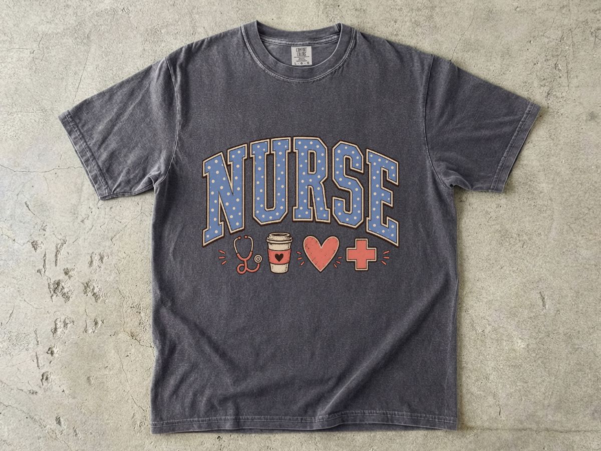 Nurse Graphic T-Shirt — Cute Healthcare Icons & “NURSE” Lettering