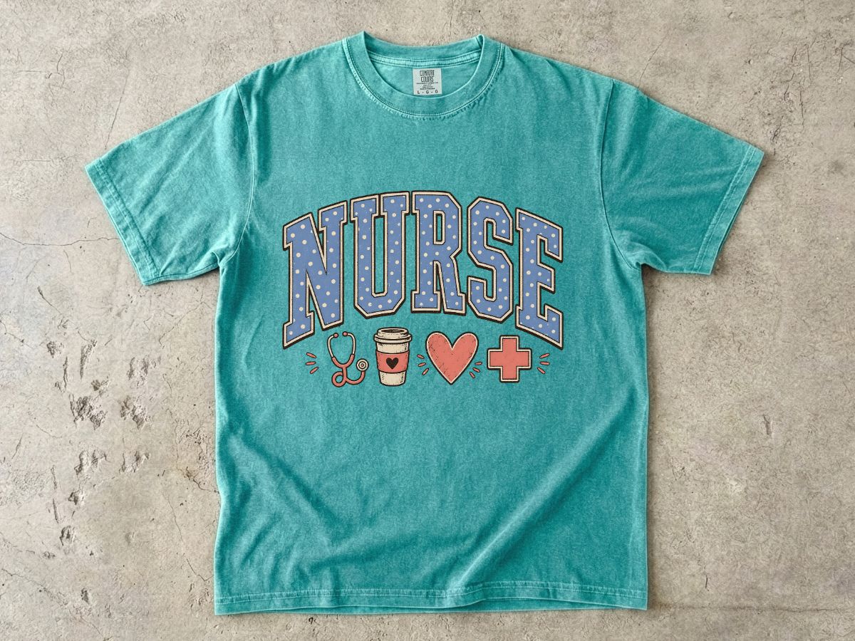 Nurse Graphic T-Shirt — Cute Healthcare Icons & “NURSE” Lettering
