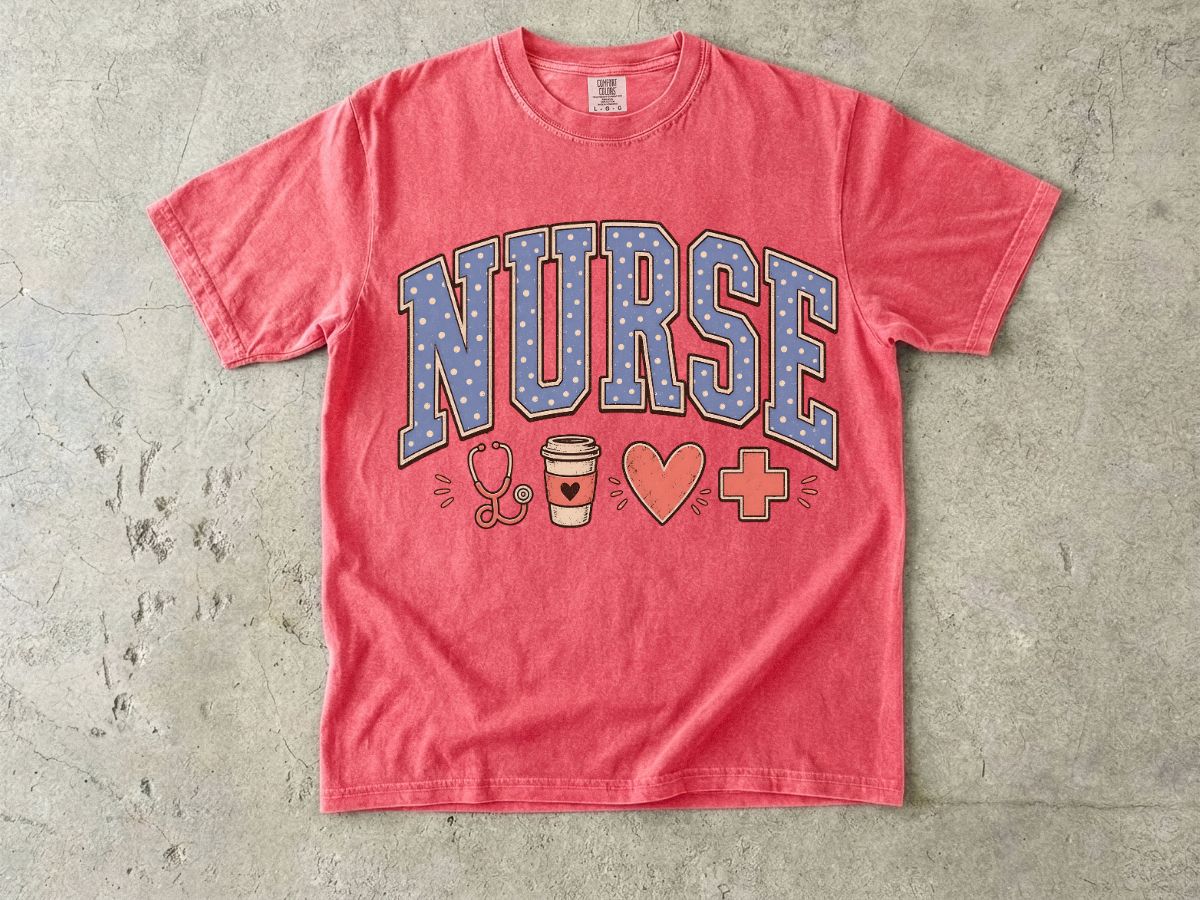Nurse Graphic T-Shirt — Cute Healthcare Icons & “NURSE” Lettering