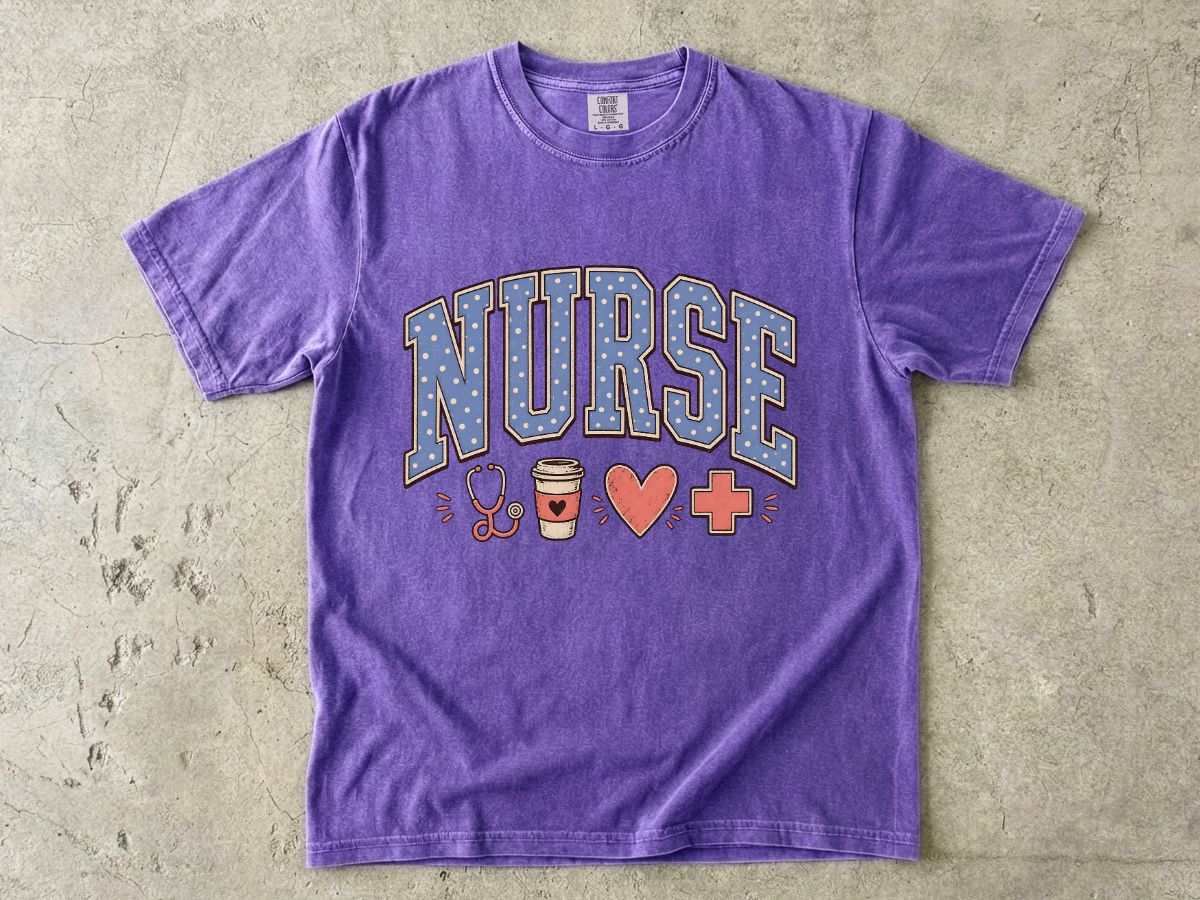 Nurse Graphic T-Shirt — Cute Healthcare Icons & “NURSE” Lettering