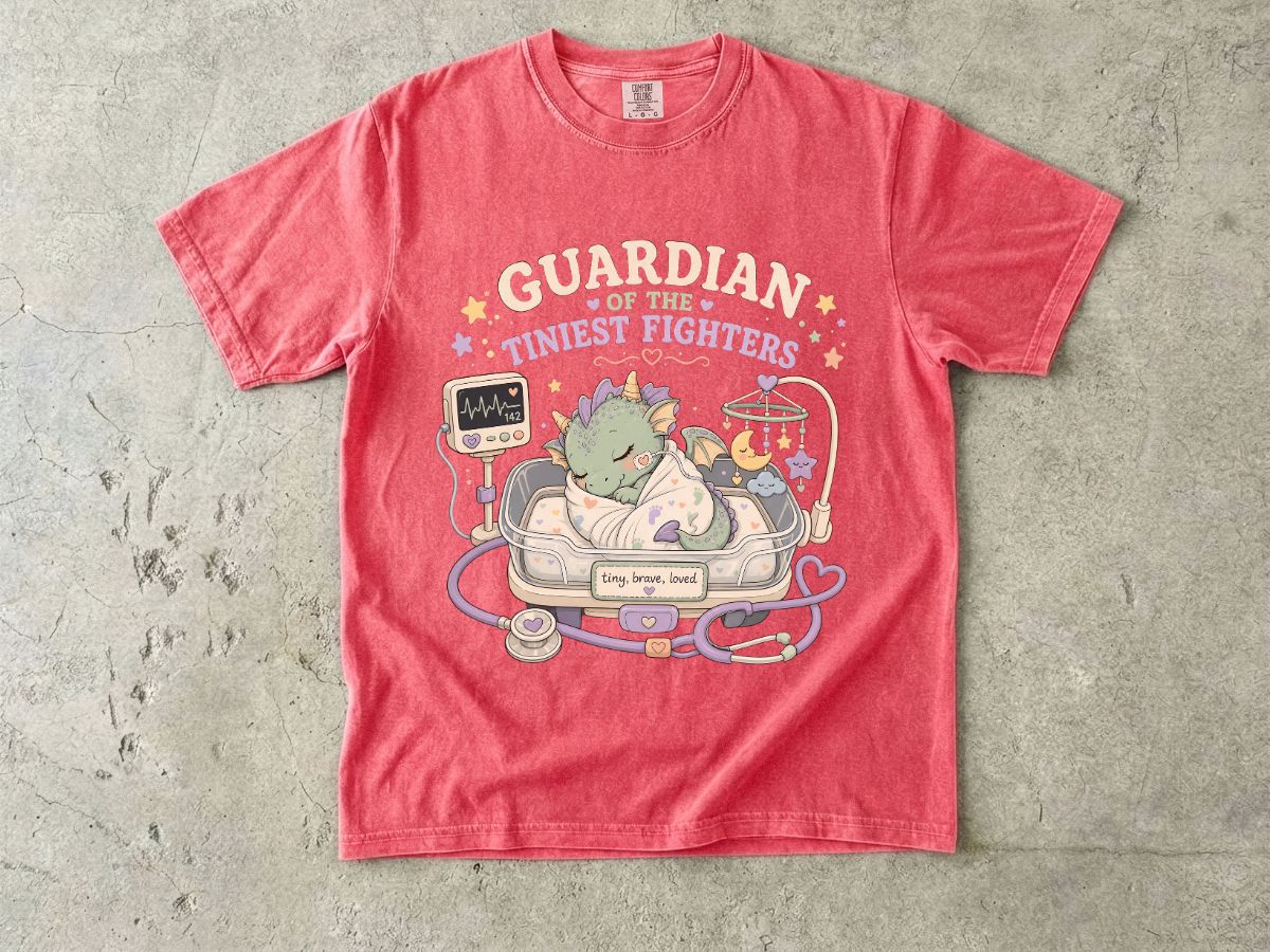 Guardian of the Tiniest Fighters T-Shirt — Cute Nurse Baby Dragon Pediatric Support Tee