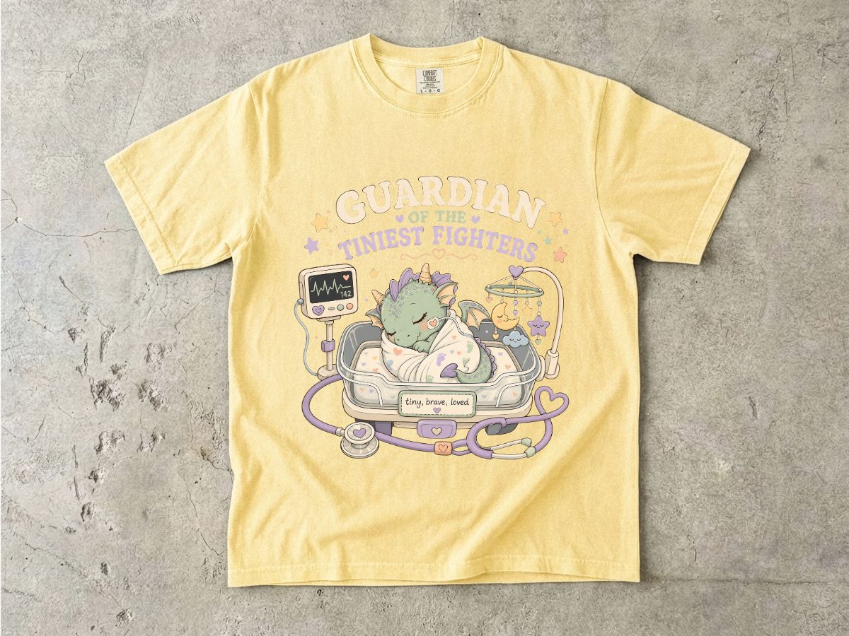 Guardian of the Tiniest Fighters T-Shirt — Cute Nurse Baby Dragon Pediatric Support Tee