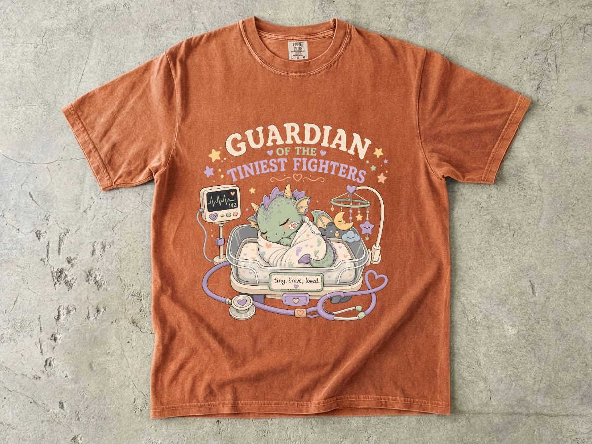Guardian of the Tiniest Fighters T-Shirt — Cute Nurse Baby Dragon Pediatric Support Tee
