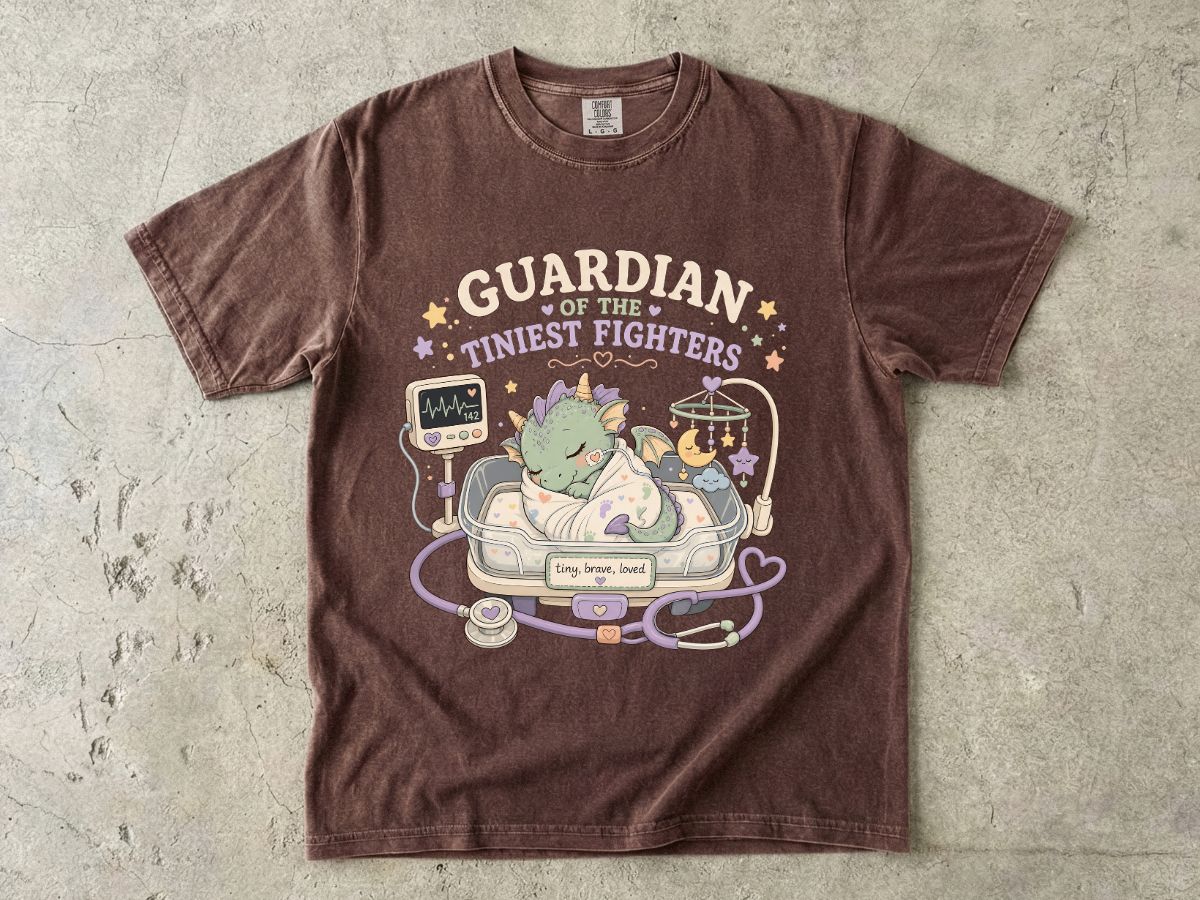 Guardian of the Tiniest Fighters T-Shirt — Cute Nurse Baby Dragon Pediatric Support Tee