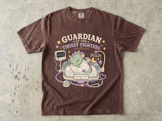 Guardian of the Tiniest Fighters T-Shirt — Cute Nurse Baby Dragon Pediatric Support Tee