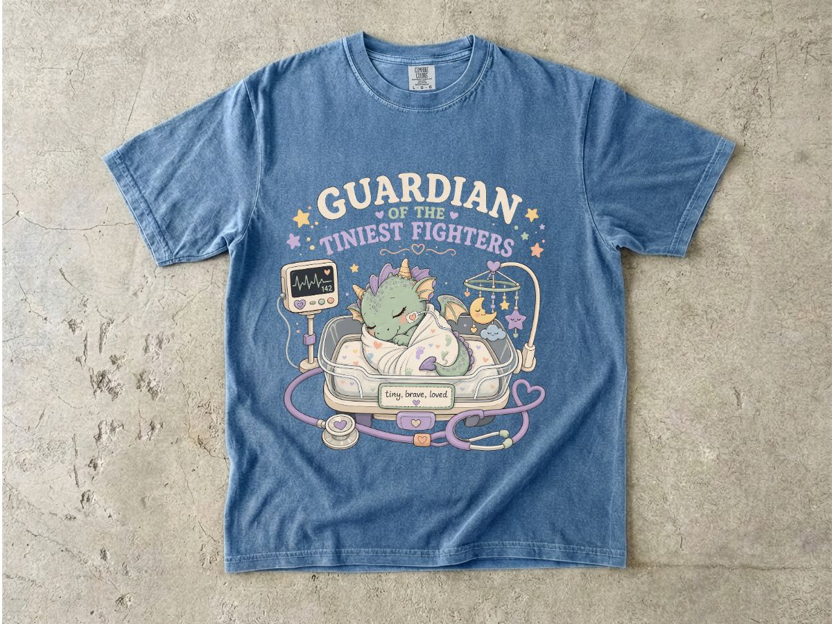 Guardian of the Tiniest Fighters T-Shirt — Cute Nurse Baby Dragon Pediatric Support Tee