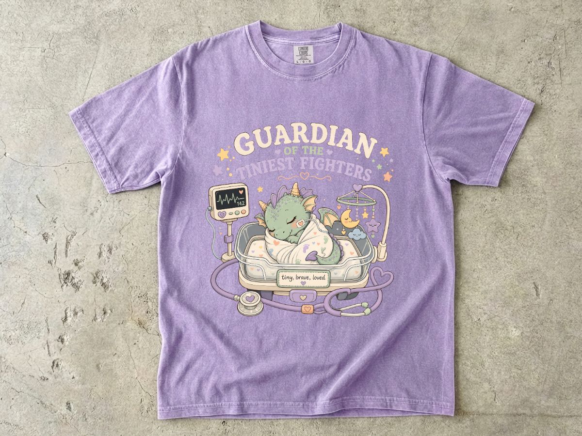 Guardian of the Tiniest Fighters T-Shirt — Cute Nurse Baby Dragon Pediatric Support Tee