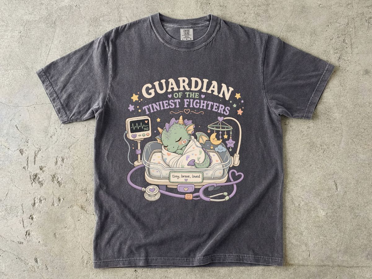 Guardian of the Tiniest Fighters T-Shirt — Cute Nurse Baby Dragon Pediatric Support Tee