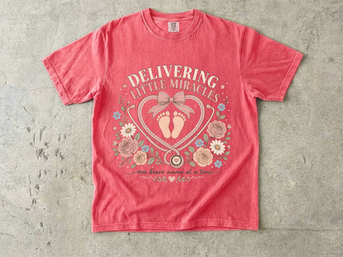 Delivering Little Miracles T-Shirt — Maternity Nurse & New Mom Baby Delivery Tee