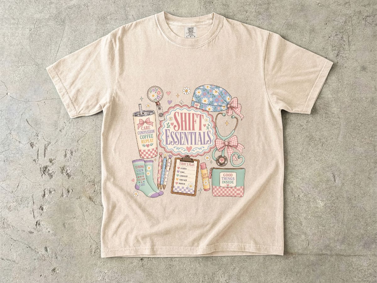 Shift Essentials Nurse T-Shirt — Cute Medical Shift Survival Graphic Tee