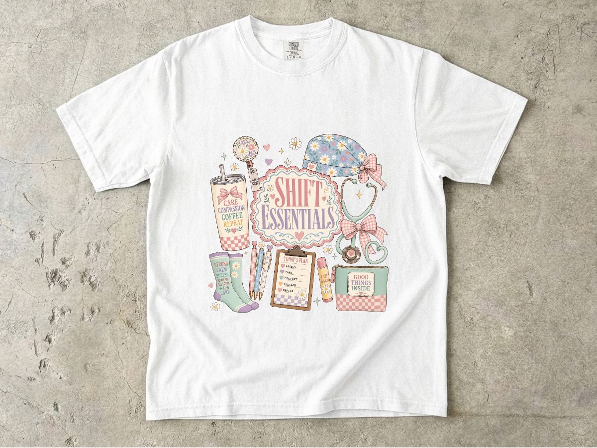 Shift Essentials Nurse T-Shirt — Cute Medical Shift Survival Graphic Tee