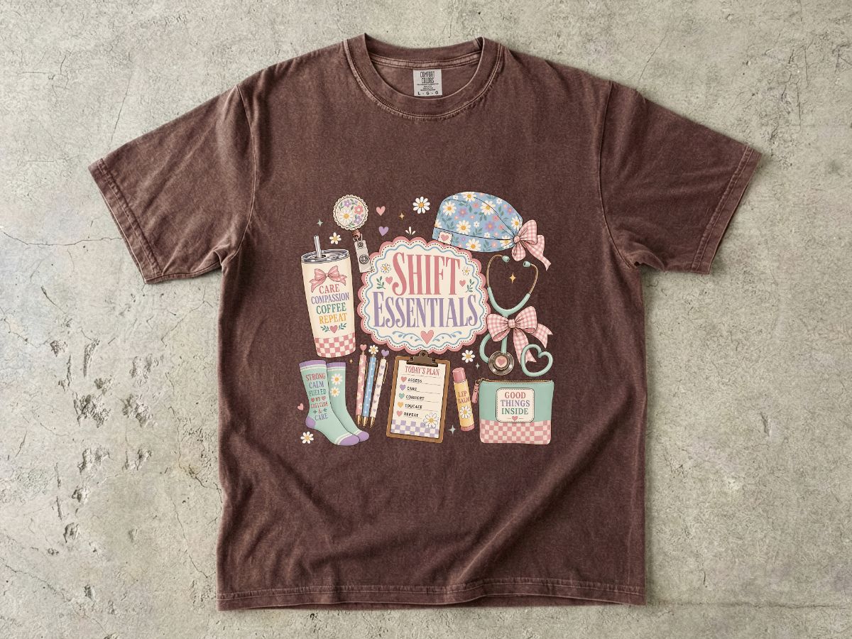 Shift Essentials Nurse T-Shirt — Cute Medical Shift Survival Graphic Tee