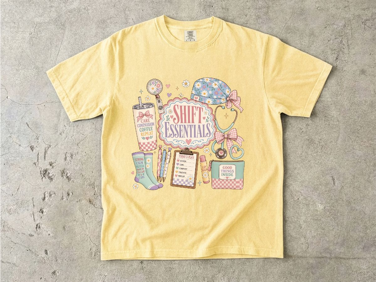Shift Essentials Nurse T-Shirt — Cute Medical Shift Survival Graphic Tee