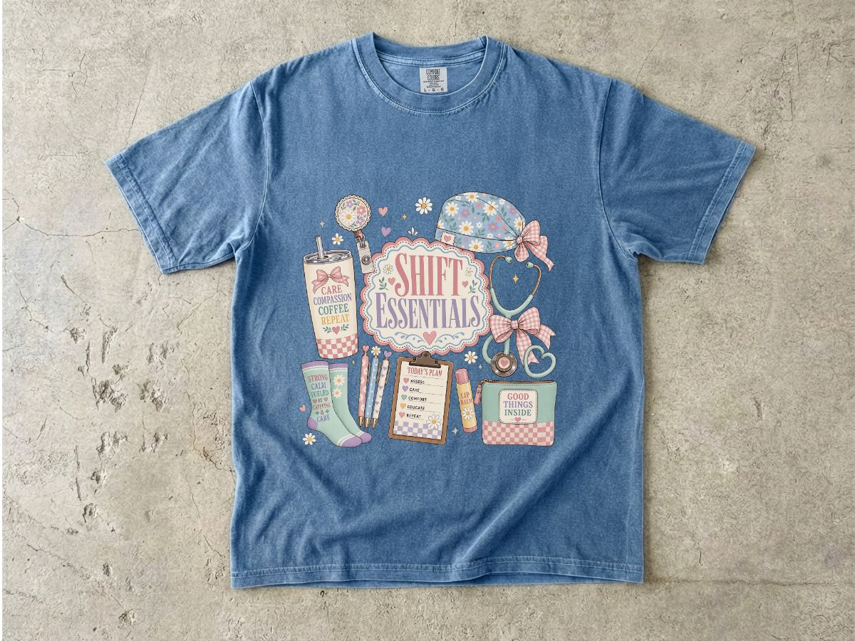 Shift Essentials Nurse T-Shirt — Cute Medical Shift Survival Graphic Tee