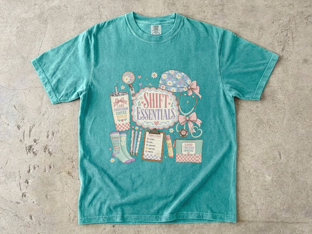 Shift Essentials Nurse T-Shirt — Cute Medical Shift Survival Graphic Tee