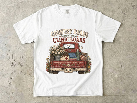 Country Roads Clinic Loads T-Shirt — LPN Vintage Truck Nurse Tee